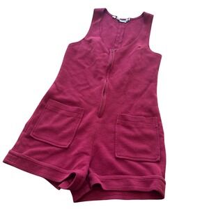 Vintage 60s Ardee Burgundy Knit Sleeveless Zip Front Romper Shorts Jumpsuit XS